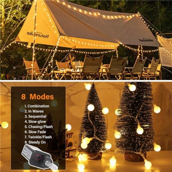Globe String Lights, 33 Feet 100 Led Fairy Lights Plug in, 8 Modes with Remote - Picture 2 of 7